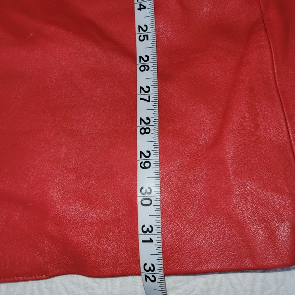 Manart Red Leather Coat Jacket Women's Button Down Lined Pockets Size Large - Picture 11 of 12